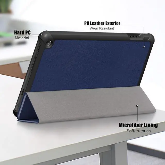 Alt view image 5 of 5 - EpicGadget Case for Amazon Fire 7 / 7 Kids Slim Lightweight Protective Shell Case with Auto Sleep/Wake Trifold Stand Cover Case for Amazon Fire 7 12th Gen / 7 Kids 2022 - Navy Blue