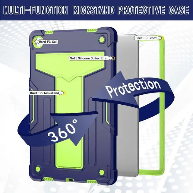 Alt view image 4 of 4 - Case for Lenovo Tab M10 Plus (Gen 3) 10.6 inch - Kids Friendly Dual Layer Shockproof Protective Hybrid Case Stand Cover For Lenovo Tab M10 Plus 3rd Gen 10.6" (TB125FU/TB128FU/TB128XU) -Navy Blue/Green