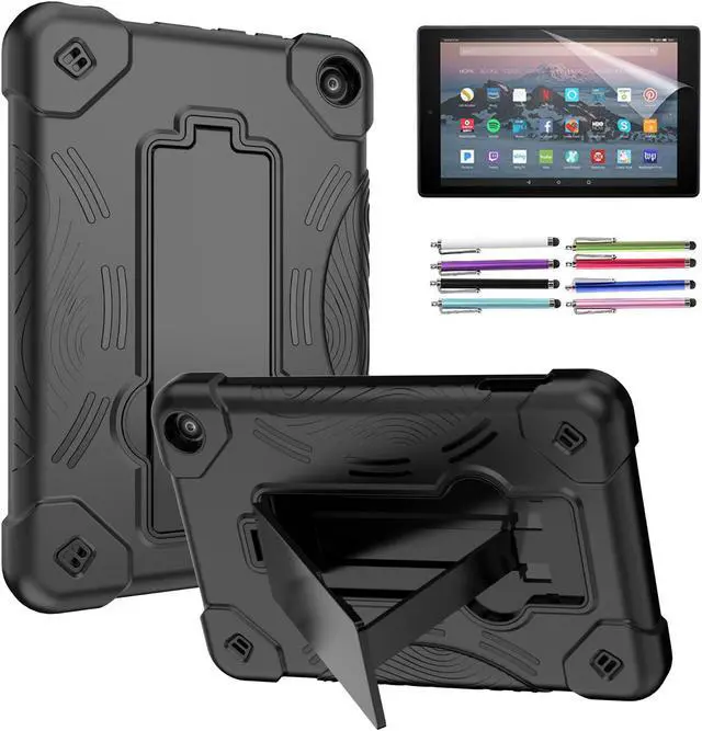 Main image of Epicgadget Case for Amazon Fire 7/7 Kids - Dual Layer Protective Rugged Hybrid Cover Case With I-Kickstand For Amazon Fire 7 12th Gen, Fire 7 Kids  (2022) Tablet - Black/Black