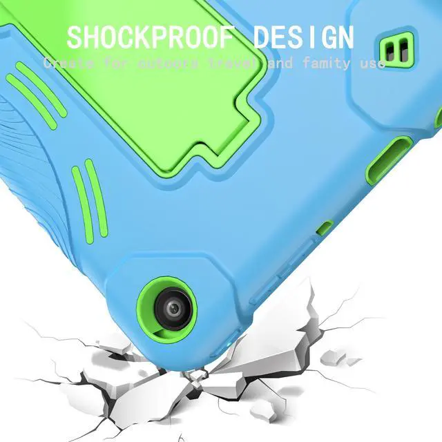 Alt view image 2 of 4 - Epicgadget Case for Amazon Fire 7/7 Kids - Dual Layer Protective Rugged Hybrid Cover Case With I-Kickstand For Amazon Fire 7 12th Gen, Fire 7 Kids  (2022) Tablet - Blue/Green