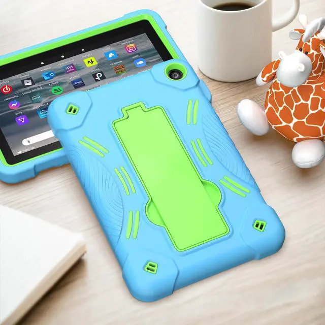 Alt view image 4 of 4 - Epicgadget Case for Amazon Fire 7/7 Kids - Dual Layer Protective Rugged Hybrid Cover Case With I-Kickstand For Amazon Fire 7 12th Gen, Fire 7 Kids  (2022) Tablet - Blue/Green