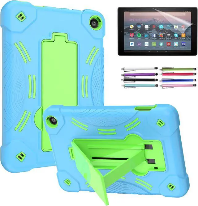 Main image of Epicgadget Case for Amazon Fire 7/7 Kids - Dual Layer Protective Rugged Hybrid Cover Case With I-Kickstand For Amazon Fire 7 12th Gen, Fire 7 Kids  (2022) Tablet - Blue/Green