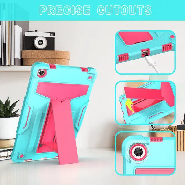 Alt view image 2 of 5 - Case for Lenovo Tab M10 Plus (Gen 3) 10.6 inch - Kids Friendly Dual Layer Shockproof Protective Hybrid Case Stand Cover For Lenovo Tab M10 Plus 3rd Gen 10.6" (TB125FU/TB128FU/TB128XU) - Teal/Pink