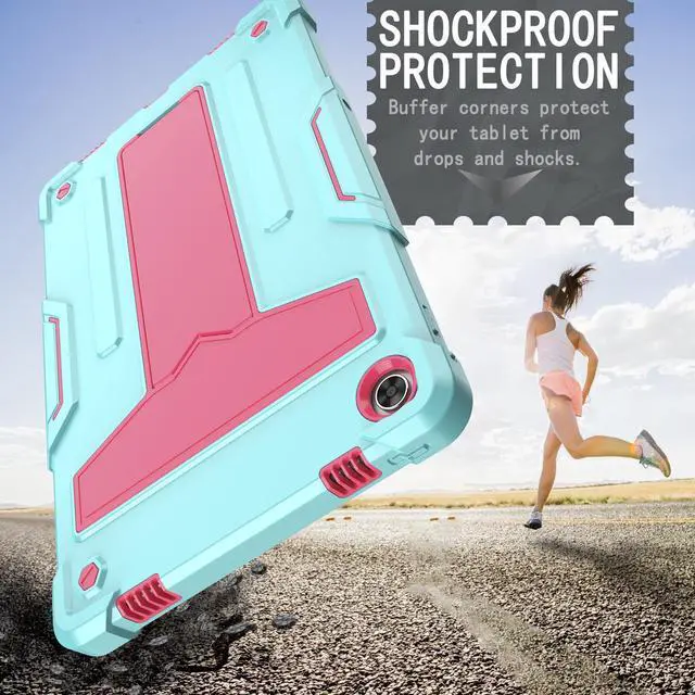 Alt view image 3 of 5 - Case for Lenovo Tab M10 Plus (Gen 3) 10.6 inch - Kids Friendly Dual Layer Shockproof Protective Hybrid Case Stand Cover For Lenovo Tab M10 Plus 3rd Gen 10.6" (TB125FU/TB128FU/TB128XU) - Teal/Pink