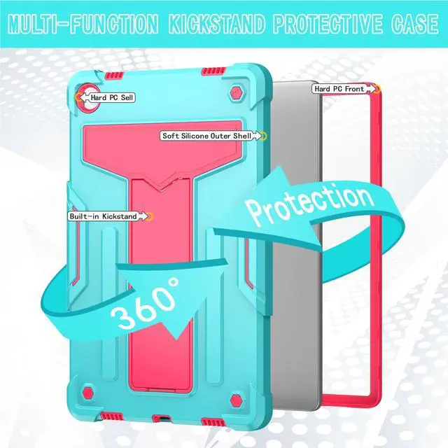 Alt view image 4 of 5 - Case for Lenovo Tab M10 Plus (Gen 3) 10.6 inch - Kids Friendly Dual Layer Shockproof Protective Hybrid Case Stand Cover For Lenovo Tab M10 Plus 3rd Gen 10.6" (TB125FU/TB128FU/TB128XU) - Teal/Pink