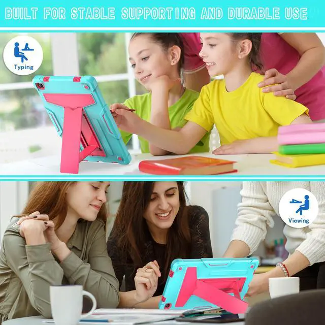 Alt view image 5 of 5 - Case for Lenovo Tab M10 Plus (Gen 3) 10.6 inch - Kids Friendly Dual Layer Shockproof Protective Hybrid Case Stand Cover For Lenovo Tab M10 Plus 3rd Gen 10.6" (TB125FU/TB128FU/TB128XU) - Teal/Pink