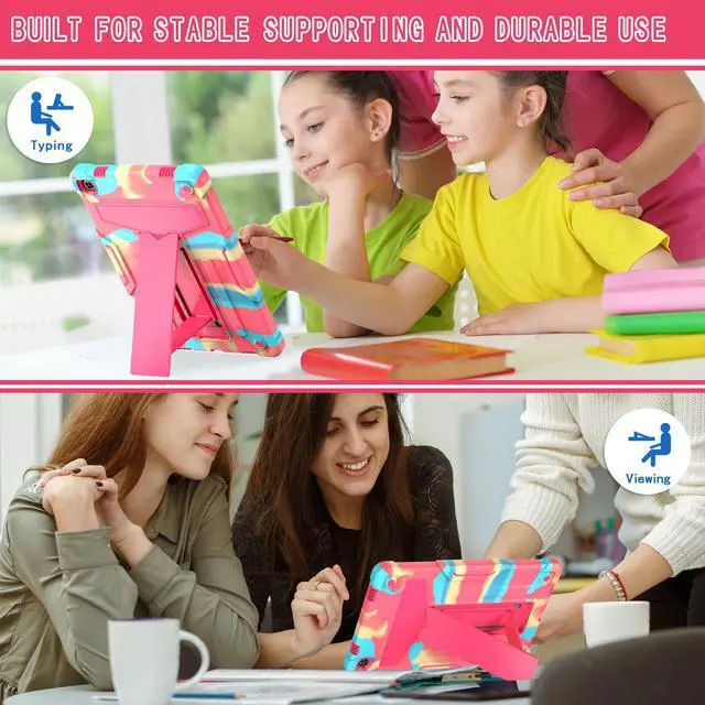 Alt view image 4 of 5 - Case for Lenovo Tab M10 Plus (Gen 3) 10.6 inch - Kids Friendly Dual Layer Shockproof Protective Hybrid Case Stand Cover for Lenovo Tab M10 Plus 3rd Gen 10.6" (TB125FU/TB128FU/TB128XU) - Rainbow/Pink