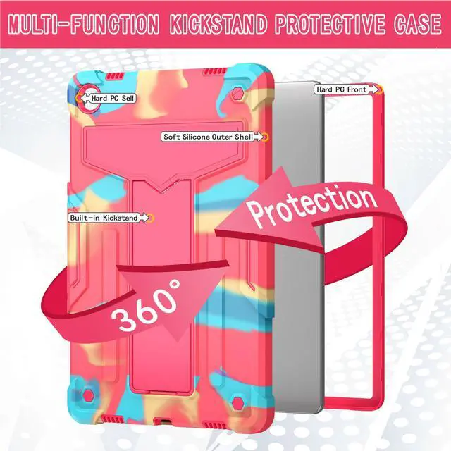 Alt view image 5 of 5 - Case for Lenovo Tab M10 Plus (Gen 3) 10.6 inch - Kids Friendly Dual Layer Shockproof Protective Hybrid Case Stand Cover for Lenovo Tab M10 Plus 3rd Gen 10.6" (TB125FU/TB128FU/TB128XU) - Rainbow/Pink