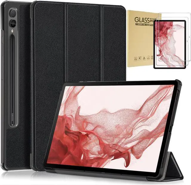 Main image of elitegadget Case for Samsung Galaxy Tab S10 Lite / S10 FE / S9 FE 5G 10.9 Inch / Galaxy Tab S9 11 Inch with 2PCS Glass Screen Protector - Slim Lightweight Tri-Fold Stand Hard Shell Cover (Black)