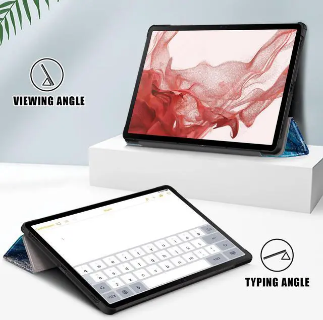 Alt view image 3 of 7 - elitegadget Case for Samsung Galaxy Tab S10 Lite / S10 FE / S9 FE 5G 10.9 Inch / Galaxy Tab S9 11 Inch with 2PCS Glass Screen Protector - Slim Lightweight Tri-Fold Stand Hard Shell Cover (Ocean Wave)