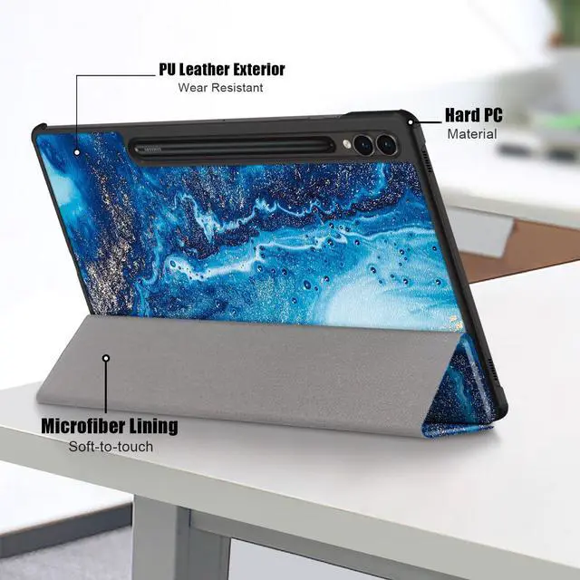 Alt view image 6 of 7 - elitegadget Case for Samsung Galaxy Tab S10 Lite / S10 FE / S9 FE 5G 10.9 Inch / Galaxy Tab S9 11 Inch with 2PCS Glass Screen Protector - Slim Lightweight Tri-Fold Stand Hard Shell Cover (Ocean Wave)