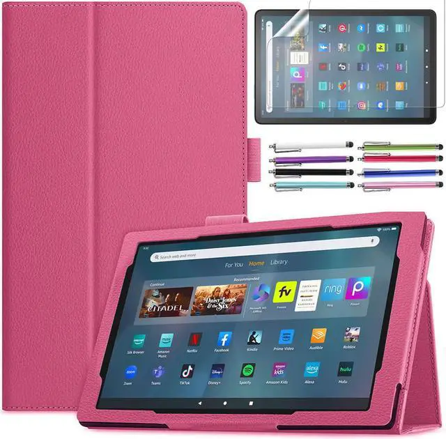Main image of Case for Amazon Fire Max 11 (13th Generation, 2023 Released) - Slim Lightweight Folding Folio Stand Cover Auto Sleep/Wake PU Leather Case + 1 Screen Protector for Fire Max 11" and 1 Stylus (Pink)