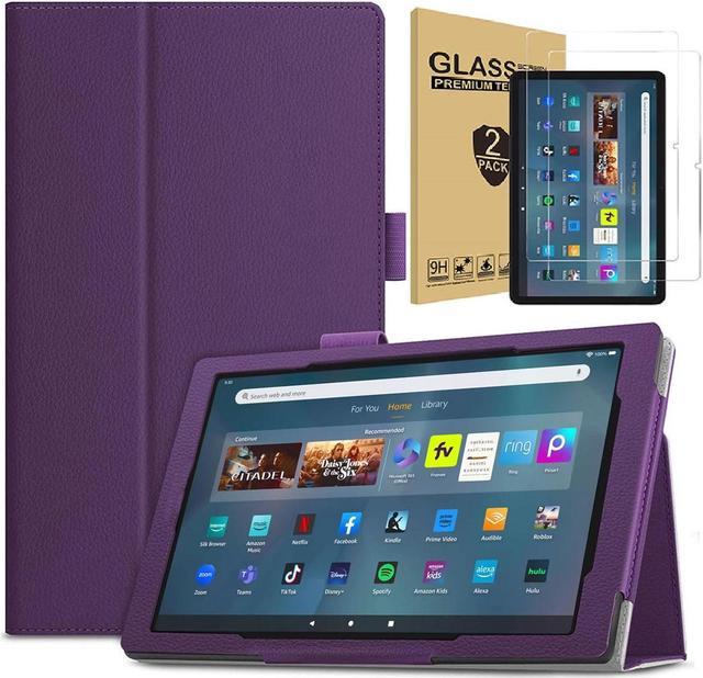 For  Fire Max 11 Case + 2 Tempered Glass Screen Protector for  Fire  Max 11 Tablet (13th Generation, 2023 Released)- Lightweight Slim Folding Stand  Case Auto Wake/Sleep Folio Cover- Purple 
