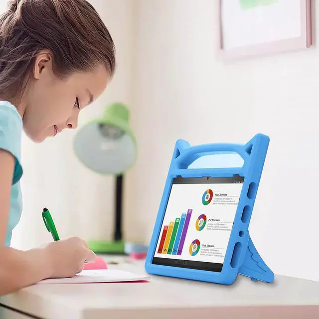 Alt view image 3 of 5 - Amazon Fire Max 11 Tablet Case for Kids (13th Generation, 2023 Release) - Lightweight Shockproof Kids Case with Handle Stand + 2 Tempered Glass Screen Protector for Amazon Fire Max 11" Tablet (Blue)