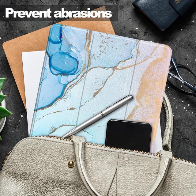Alt view image 6 of 7 - Slim Case for Amazon Fire Max 11 Tablet (13th Generation, 2023 Released) 11" Trifold Lightweight Hard Shell Stand Smart Cover with Auto Wake/Sleep + 1 Stylus and 1 HD Screen Protector (Marble Blue)