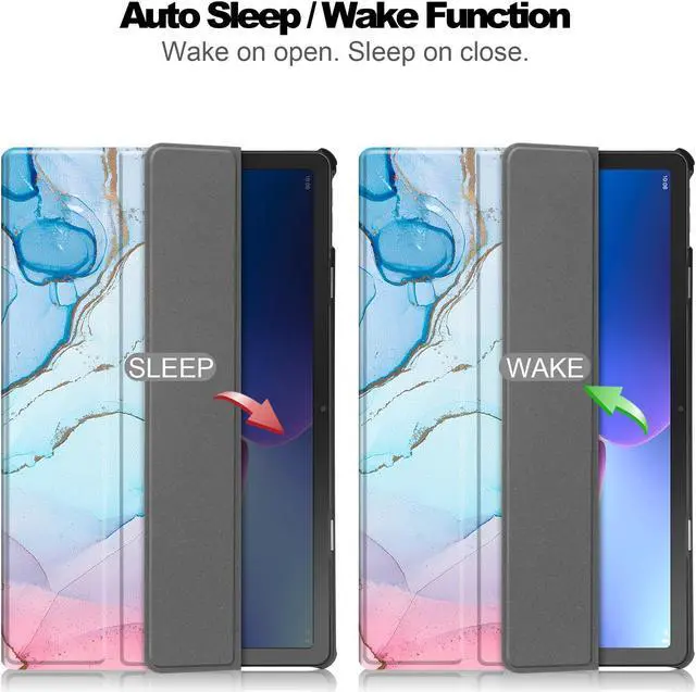 Alt view image 2 of 6 - Case for Amazon Fire Max 11 (13th Generation, 2023 Release) Slim Tri-fold Stand Hard Back Shell Protective Smart Cover with [2 Pack] Amazon Fire Max 11" Tempered Glass Screen Protector (Marble Blue)