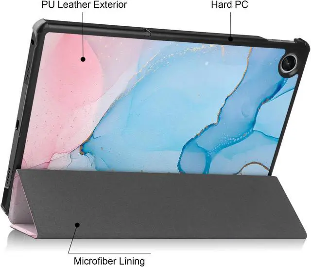 Alt view image 3 of 6 - Case for Amazon Fire Max 11 (13th Generation, 2023 Release) Slim Tri-fold Stand Hard Back Shell Protective Smart Cover with [2 Pack] Amazon Fire Max 11" Tempered Glass Screen Protector (Marble Blue)