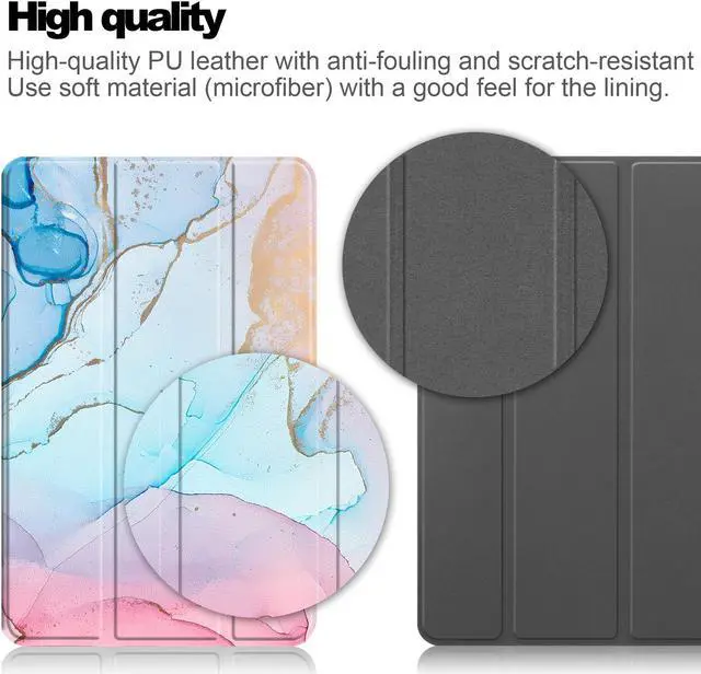 Alt view image 4 of 6 - Case for Amazon Fire Max 11 (13th Generation, 2023 Release) Slim Tri-fold Stand Hard Back Shell Protective Smart Cover with [2 Pack] Amazon Fire Max 11" Tempered Glass Screen Protector (Marble Blue)