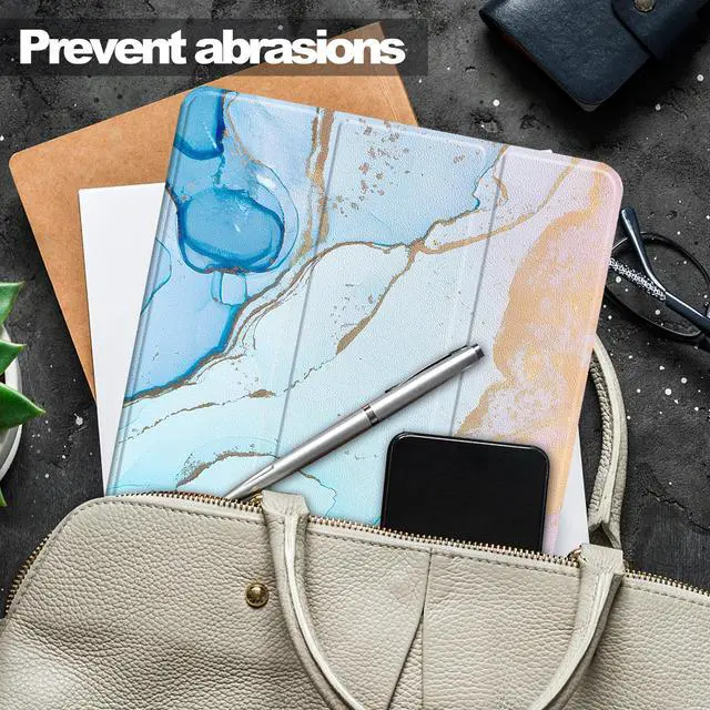 Alt view image 5 of 6 - Case for Amazon Fire Max 11 (13th Generation, 2023 Release) Slim Tri-fold Stand Hard Back Shell Protective Smart Cover with [2 Pack] Amazon Fire Max 11" Tempered Glass Screen Protector (Marble Blue)