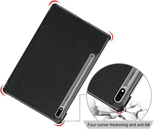 Alt view image 6 of 7 - Smart Case + 2 Tempered Glass Screen Protector for Samsung Galaxy Tab S8+ Plus / Galaxy Tab S7 FE 5G / Galaxy Tab S7+ Plus (12.4 Inch) Shockproof Folio Stand Case + 2 Pack Tempered Glass (Black)