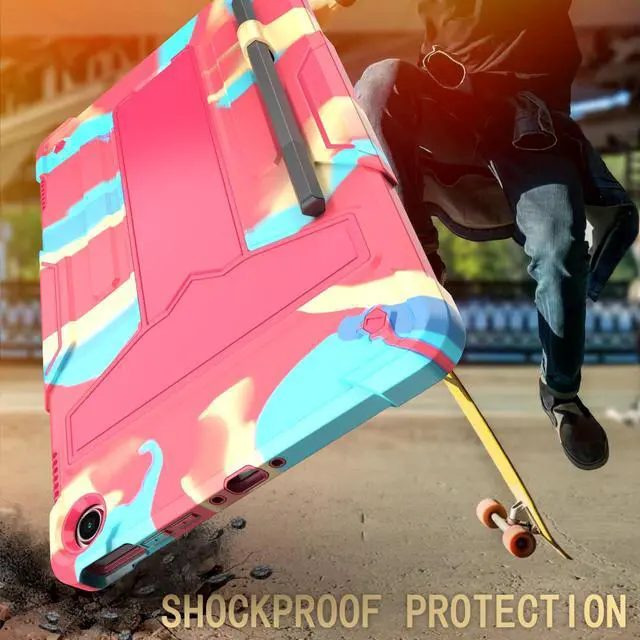 Alt view image 6 of 6 - Amazon Fire Max 11 Case with 2 Tempered Glass Screen Protector - Heavy Duty Shockproof Rugged Kickstand Pencil Holder Cover for Amazon Fire Max 11" Tablet (2023 release, 13th generation) - Candy/Pink