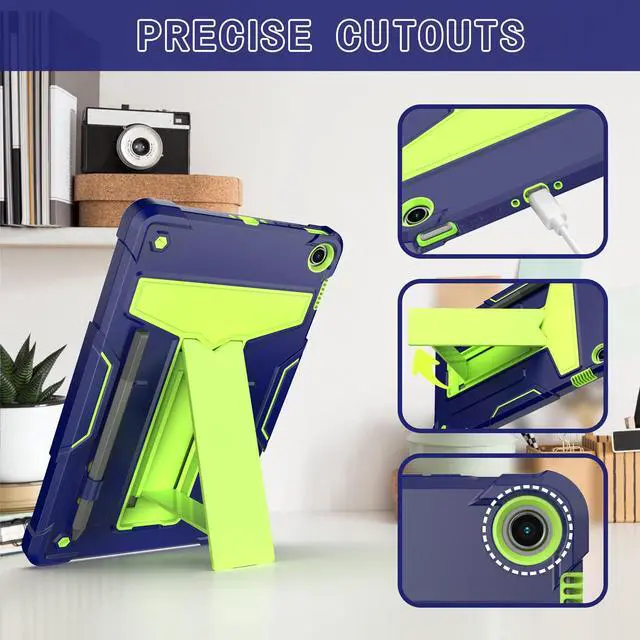 Alt view image 3 of 6 - Amazon Fire Max 11 Case with 2 Tempered Glass Screen Protector - Heavy Duty Shockproof Rugged Kickstand Pencil Holder Cover for Amazon Fire Max 11" Tablet (2023 release, 13th generation) - Blue/Green