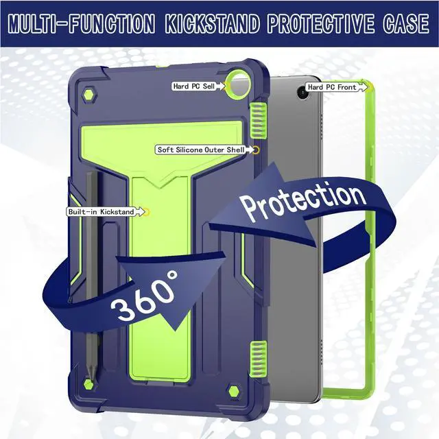 Alt view image 4 of 6 - Amazon Fire Max 11 Case with 2 Tempered Glass Screen Protector - Heavy Duty Shockproof Rugged Kickstand Pencil Holder Cover for Amazon Fire Max 11" Tablet (2023 release, 13th generation) - Blue/Green