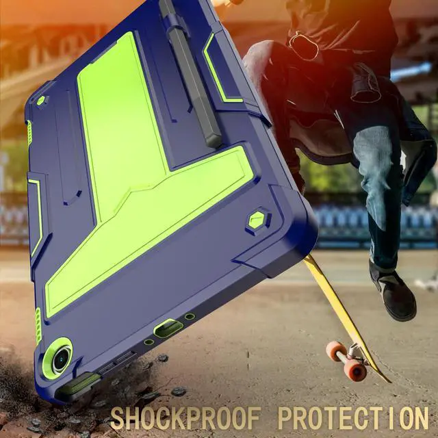 Alt view image 6 of 6 - Amazon Fire Max 11 Case with 2 Tempered Glass Screen Protector - Heavy Duty Shockproof Rugged Kickstand Pencil Holder Cover for Amazon Fire Max 11" Tablet (2023 release, 13th generation) - Blue/Green