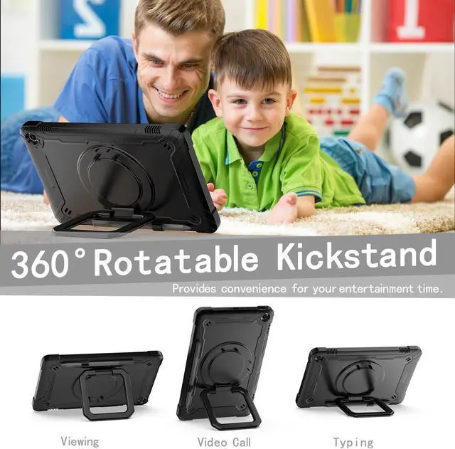 Alt view image 3 of 7 - Amazon Fire Max 11 Case with 360 Rotating Swivel Ring Stand, Shoulder Strap, Pencil Holder - Shockproof Protective Cover for Amazon Fire Max 11 inch Tablet (2023 Release, 13th Generation) Black/Black