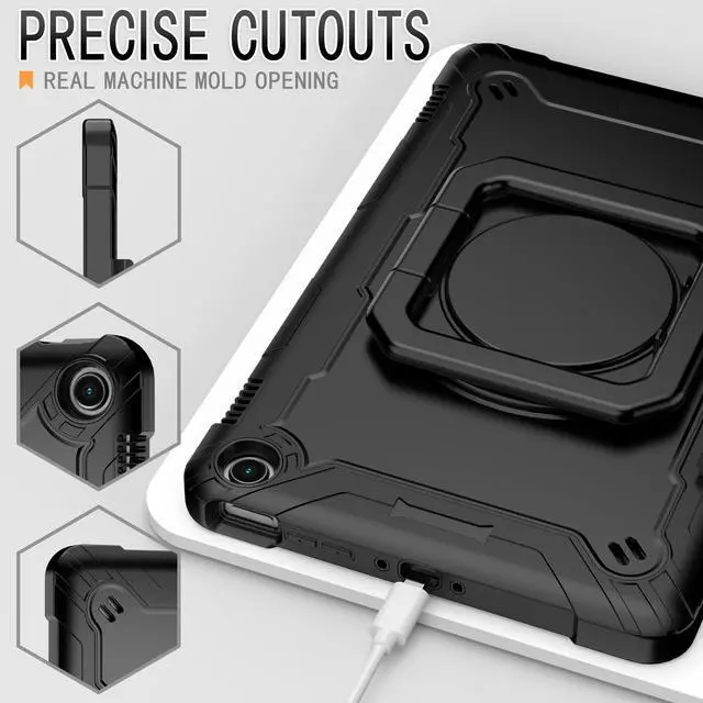 Alt view image 4 of 7 - Amazon Fire Max 11 Case with 360 Rotating Swivel Ring Stand, Shoulder Strap, Pencil Holder - Shockproof Protective Cover for Amazon Fire Max 11 inch Tablet (2023 Release, 13th Generation) Black/Black