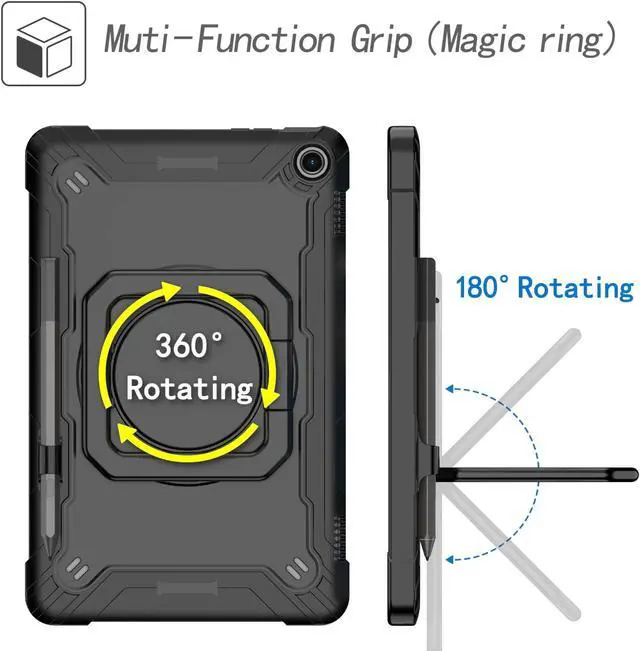 Alt view image 6 of 7 - Amazon Fire Max 11 Case with 360 Rotating Swivel Ring Stand, Shoulder Strap, Pencil Holder - Shockproof Protective Cover for Amazon Fire Max 11 inch Tablet (2023 Release, 13th Generation) Black/Black