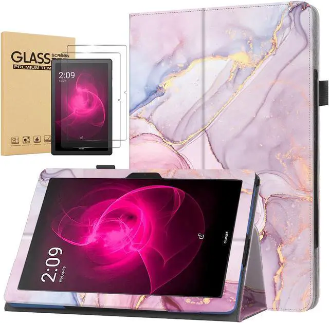 Main image of Case for T-Mobile Revvl Tab 5G 10.36" Tablet 2023 Release - Slim Lightweight Folio Stand Cover PU Leather Case Cover with Auto Sleep/Wake + 2 Pieces Glass Screen Protector (Pink Marble)