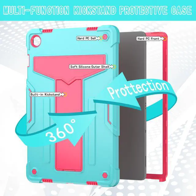 Alt view image 3 of 6 - Galaxy Tab A9 Plus Case 11 Inch - Heavy Duty Rugged Protective Case with Kickstand Shockproof Hybrid Cover Case for Samsung Galaxy Tab A9+ 11" Tablet (2023) SM-X210/X215/X216/X218 (Teal/Pink)