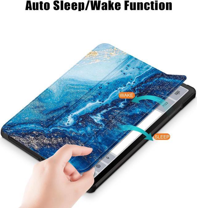 Alt view image 4 of 7 - Tri-Fold Case for Samsung Galaxy Tab S10 FE / S9 / S9 FE 5G - Slim Stand Hard Back Shell Protective Cover with Auto Sleep Wake for Samsung Tab S10 FE 5G / Tab S9 FE 10.9" / Tab S9 11"  (Ocean Waves)