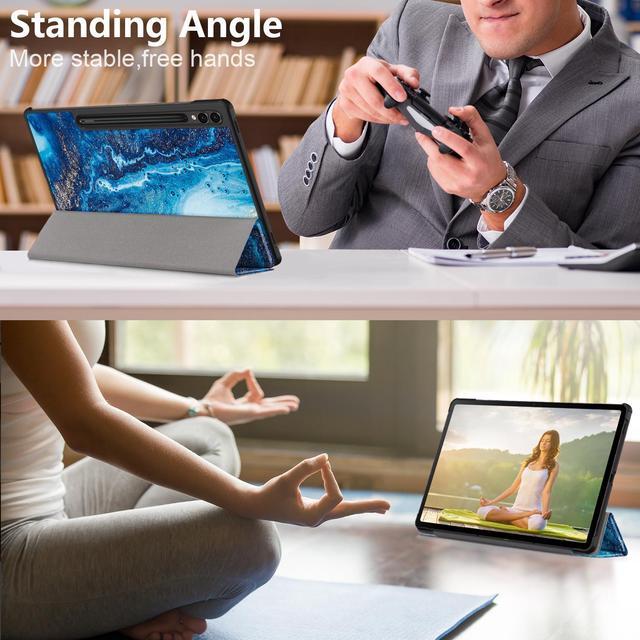 Alt view image 6 of 7 - Tri-Fold Case for Samsung Galaxy Tab S10 FE / S9 / S9 FE 5G - Slim Stand Hard Back Shell Protective Cover with Auto Sleep Wake for Samsung Tab S10 FE 5G / Tab S9 FE 10.9" / Tab S9 11"  (Ocean Waves)