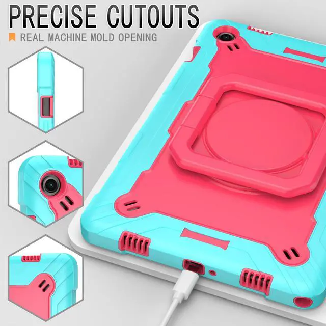 Alt view image 4 of 5 - Case for Samsung Galaxy Tab A9+/ A9 Plus 11 inch with Tempered Glass Screen Protector - Shoulder Strap Handle Grip Rotating Stand Cover for Galaxy Tab A9 Plus 5G 11'' (SM-X210/X216/X218) -  Teal/Pink