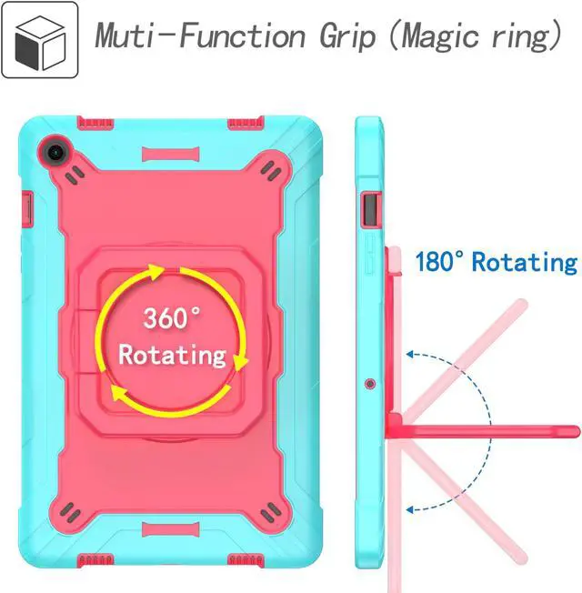 Alt view image 5 of 5 - Case for Samsung Galaxy Tab A9+/ A9 Plus 11 inch with Tempered Glass Screen Protector - Shoulder Strap Handle Grip Rotating Stand Cover for Galaxy Tab A9 Plus 5G 11'' (SM-X210/X216/X218) -  Teal/Pink