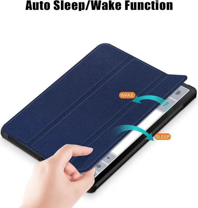 Alt view image 4 of 7 - Tri-Fold Case for Samsung Galaxy Tab S10 FE / S9 / S9 FE 5G - Slim Stand Hard Back Shell Protective Cover with Auto Sleep Wake for Samsung Tab S10 FE 5G / Tab S9 FE 10.9" / Tab S9 11"  (Blue)