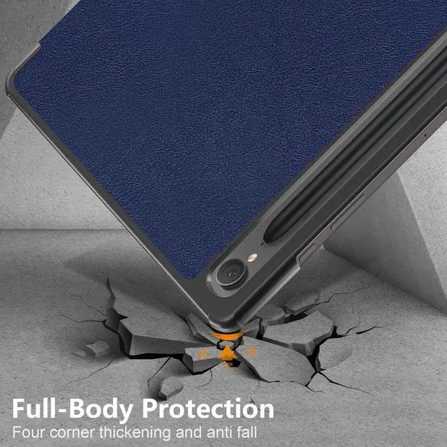 Alt view image 6 of 7 - Tri-Fold Case for Samsung Galaxy Tab S10 FE / S9 / S9 FE 5G - Slim Stand Hard Back Shell Protective Cover with Auto Sleep Wake for Samsung Tab S10 FE 5G / Tab S9 FE 10.9" / Tab S9 11"  (Blue)