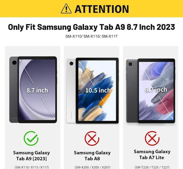 Alt view image 7 of 7 - Galaxy Tab A9 Case 8.7 Inch - Heavy Duty Rugged Protective Case with Kickstand Shockproof Hybrid Cover Case for Samsung Galaxy Tab A9 8.7" Tablet (2023) SM-X110 / SM-X115 / SM-X117 (Black/Black)