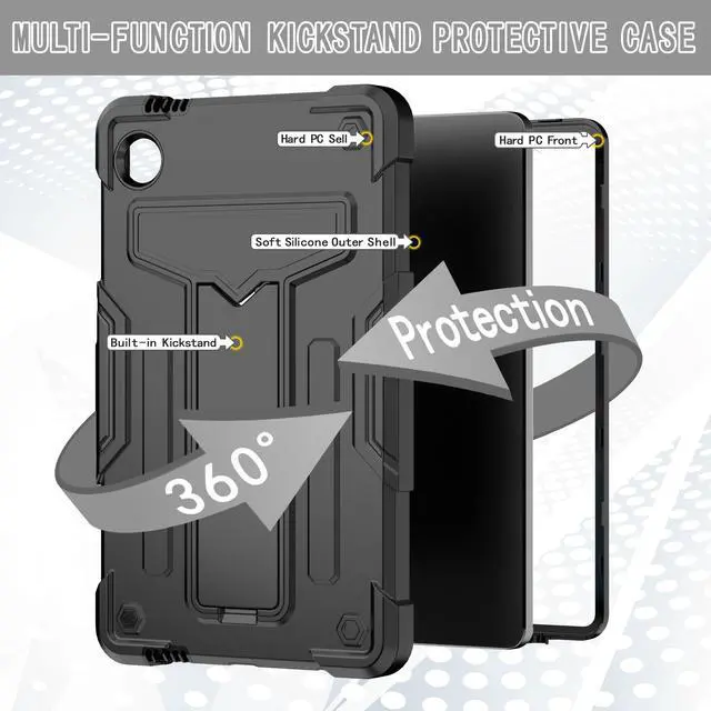 Alt view image 3 of 7 - Galaxy Tab A9 Case 8.7 Inch with Tempered Glass Screen Protector - Hybrid Shockproof Rugged Protective Cover with Stand for Samsung Galaxy Tab A9 Tablet 8.7" SM-X110/SM-X115/SM-X117 (Black/Black)