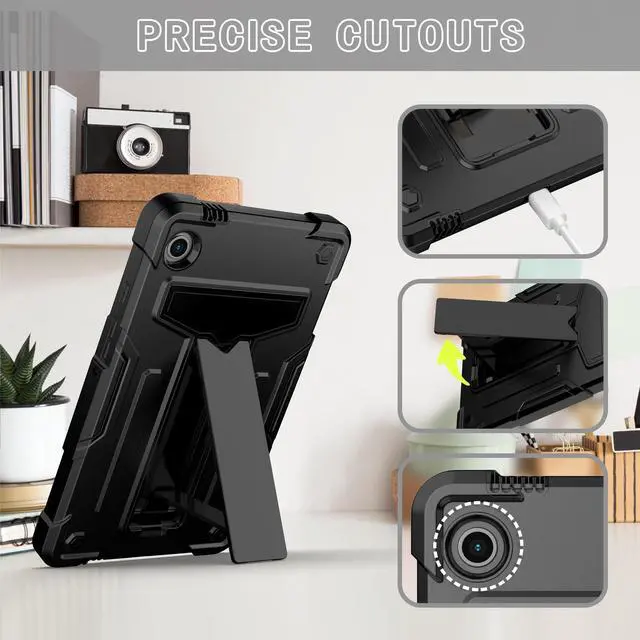 Alt view image 5 of 7 - Galaxy Tab A9 Case 8.7 Inch with Tempered Glass Screen Protector - Hybrid Shockproof Rugged Protective Cover with Stand for Samsung Galaxy Tab A9 Tablet 8.7" SM-X110/SM-X115/SM-X117 (Black/Black)