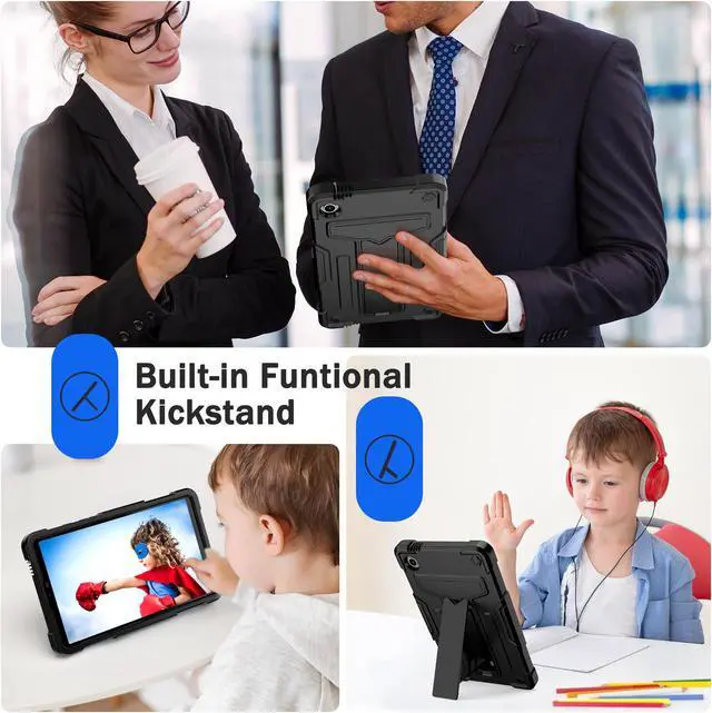 Alt view image 6 of 7 - Galaxy Tab A9 Case 8.7 Inch with Tempered Glass Screen Protector - Hybrid Shockproof Rugged Protective Cover with Stand for Samsung Galaxy Tab A9 Tablet 8.7" SM-X110/SM-X115/SM-X117 (Black/Black)