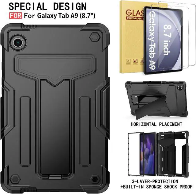 Main image of Galaxy Tab A9 Case 8.7 Inch with Tempered Glass Screen Protector - Hybrid Shockproof Rugged Protective Cover with Stand for Samsung Galaxy Tab A9 Tablet 8.7" SM-X110/SM-X115/SM-X117 (Black/Black)