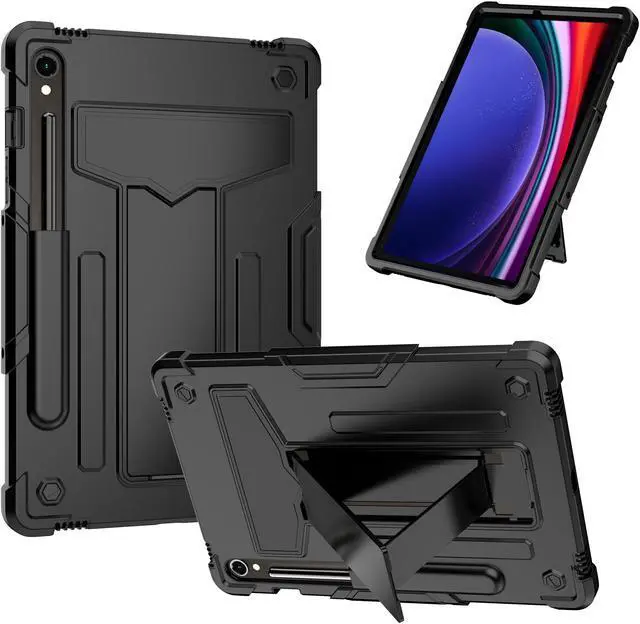 Main image of Hybrid Case for Samsung Galaxy Tab S10 FE 5G 10.9" / Galaxy Tab S9 FE 5G 10.9 Inch / Galaxy Tab S9 11 Inch Tablet with S Pen Holder and Kickstand, Kids Friendly Full Body Rugged Cover (Black/Black)