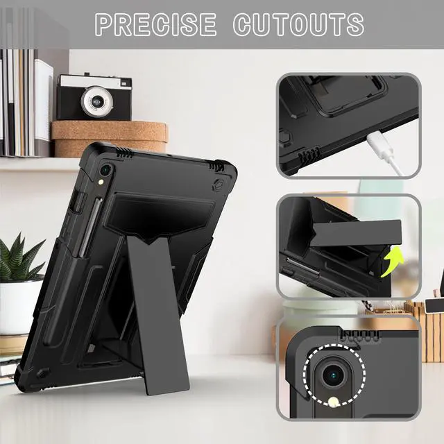 Alt view image 3 of 7 - Hybrid Case for Samsung Galaxy Tab S10 FE 5G 10.9" / Galaxy Tab S9 FE 5G 10.9 Inch / Galaxy Tab S9 11 Inch Tablet with S Pen Holder and Kickstand, Kids Friendly Full Body Rugged Cover (Black/Black)