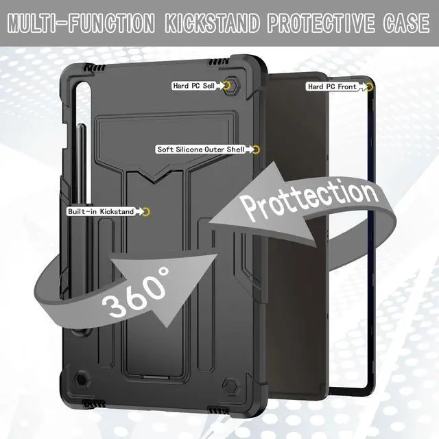 Alt view image 4 of 7 - Hybrid Case for Samsung Galaxy Tab S10 FE 5G 10.9" / Galaxy Tab S9 FE 5G 10.9 Inch / Galaxy Tab S9 11 Inch Tablet with S Pen Holder and Kickstand, Kids Friendly Full Body Rugged Cover (Black/Black)