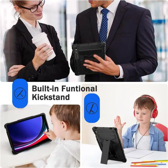 Alt view image 5 of 7 - Hybrid Case for Samsung Galaxy Tab S10 FE 5G 10.9" / Galaxy Tab S9 FE 5G 10.9 Inch / Galaxy Tab S9 11 Inch Tablet with S Pen Holder and Kickstand, Kids Friendly Full Body Rugged Cover (Black/Black)