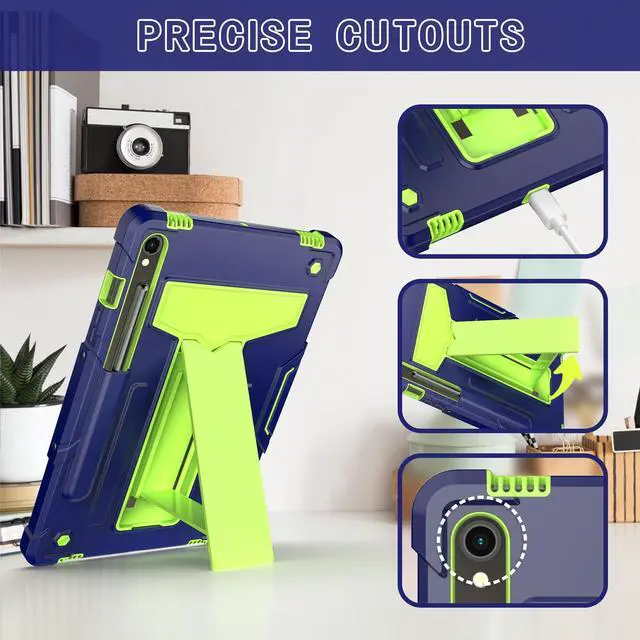 Alt view image 3 of 7 - Hybrid Case for Samsung Galaxy Tab S10 Lite/ Galaxy Tab S10 FE 5G/ Galaxy Tab S9 FE 5G 10.9 Inch/ S9 11 Inch Tablet with S Pen Holder and Kickstand, Kids Friendly Full Body Rugged Cover (Blue/Green)