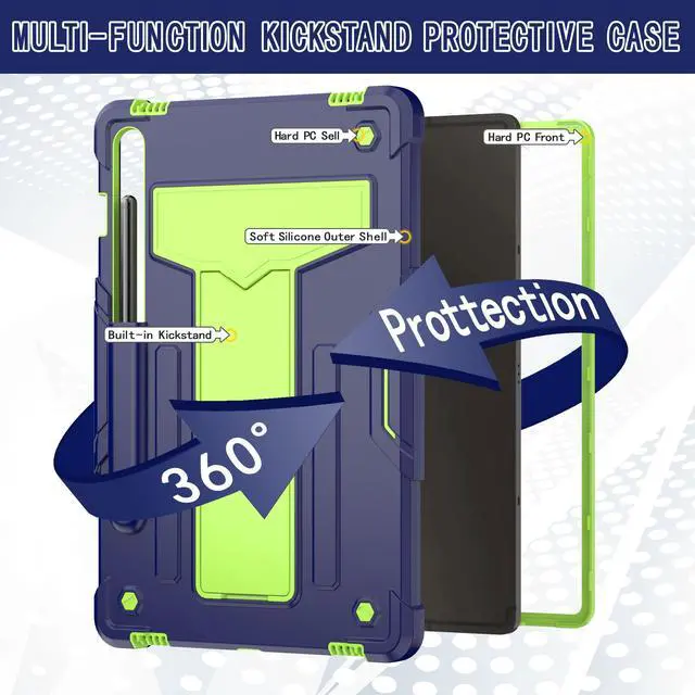 Alt view image 4 of 7 - Hybrid Case for Samsung Galaxy Tab S10 Lite/ Galaxy Tab S10 FE 5G/ Galaxy Tab S9 FE 5G 10.9 Inch/ S9 11 Inch Tablet with S Pen Holder and Kickstand, Kids Friendly Full Body Rugged Cover (Blue/Green)